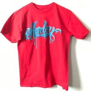 Hurley vintage spell out red surf tee blue Hurley logo Size S
